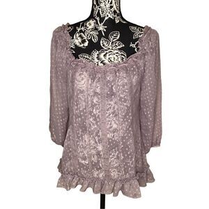 Studio Y Semi Sheer Knit Top Boho Bohemian Polkadot Preppy